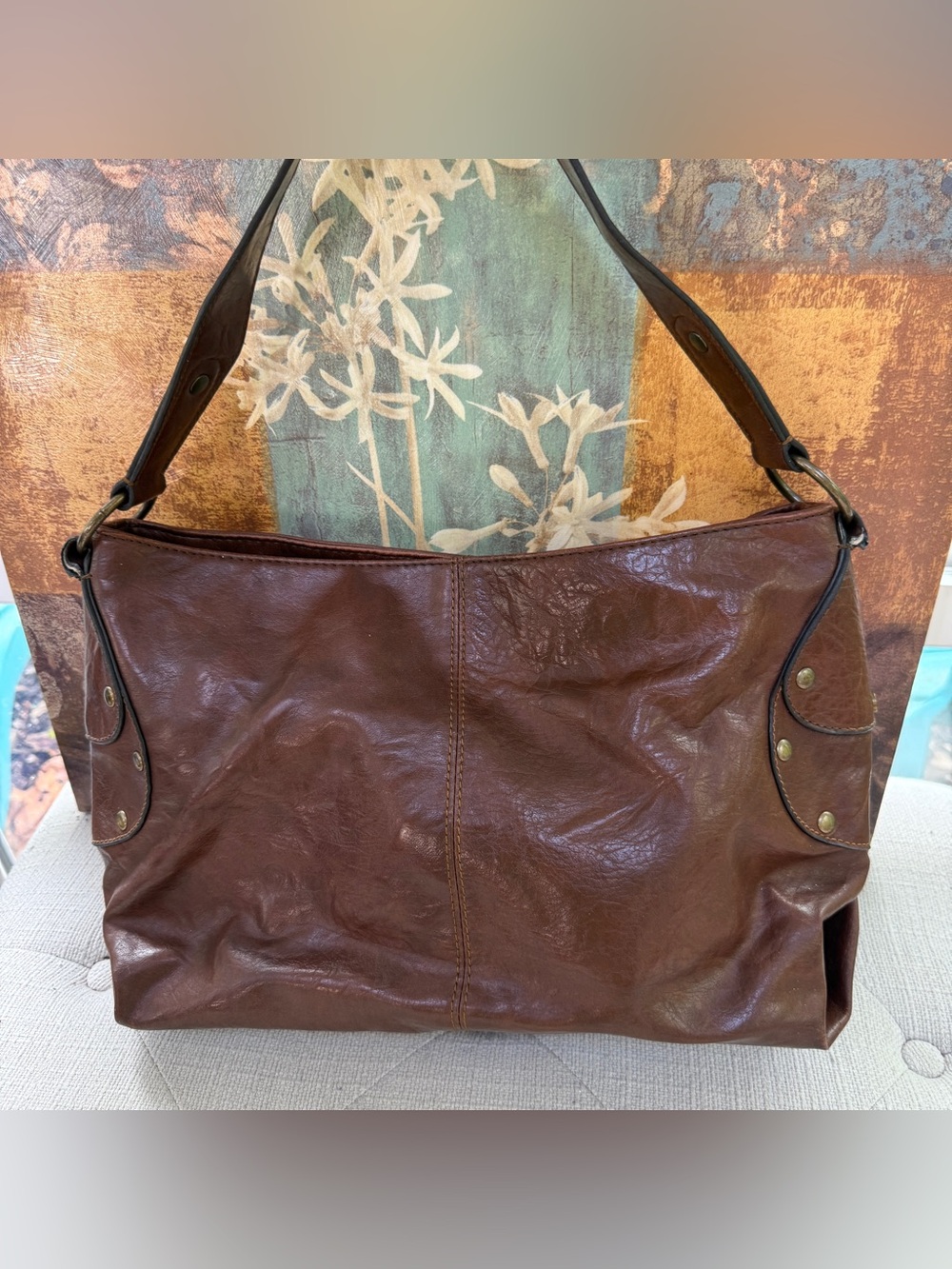 Axcess Brown Leather Shoulder Hobo Bag